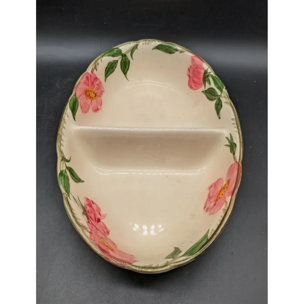 Franciscan Desert Rose Divided Vegetable Bowl Oval Pink Floral Earthenware USA